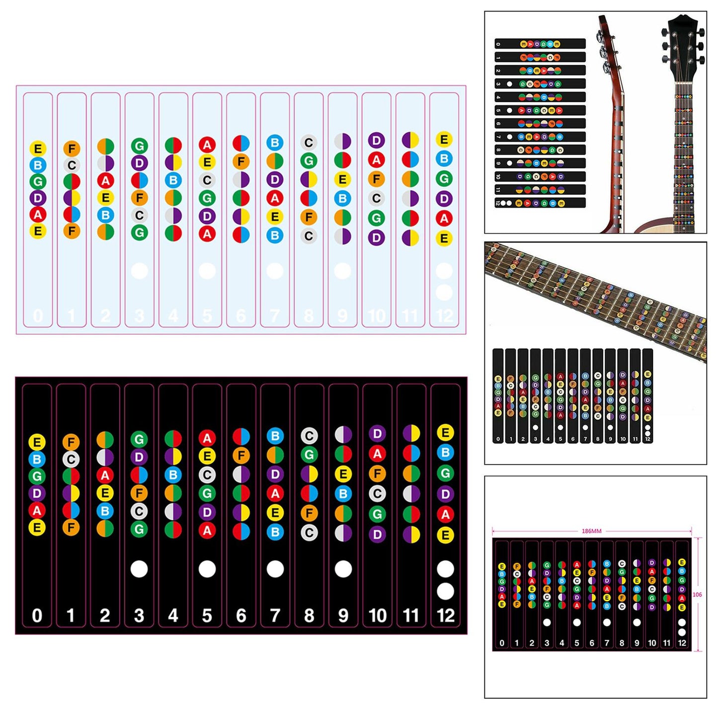 Learn Guitar Fingerboard Note Decal Scale Sticker for Electric Guitar Clear