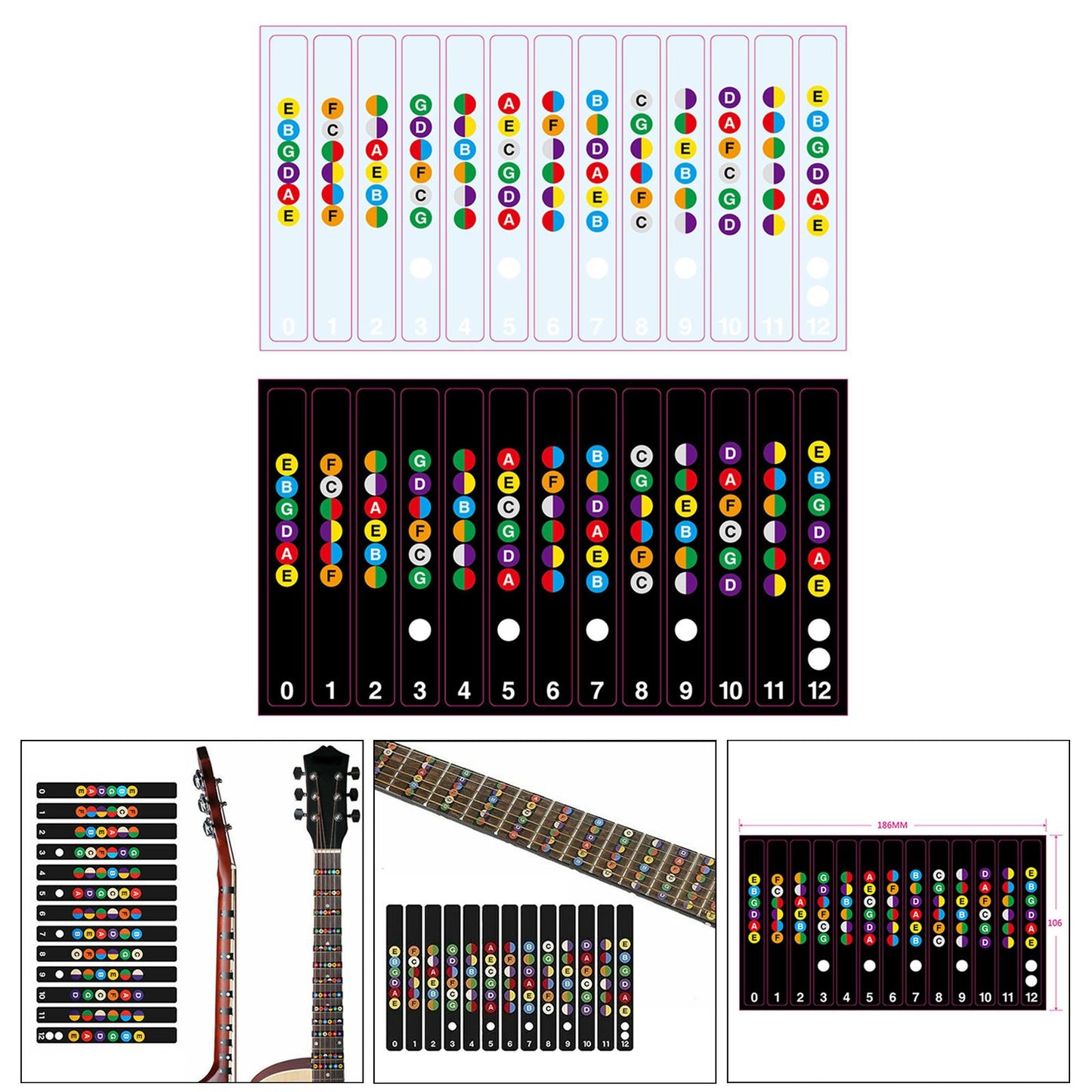 Learn Guitar Fingerboard Note Decal Scale Sticker for Electric Guitar Clear