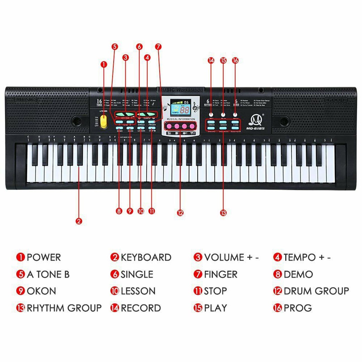 61 Key Digital Music Electronic Keyboard Key Board Electric Piano Kids Gifts