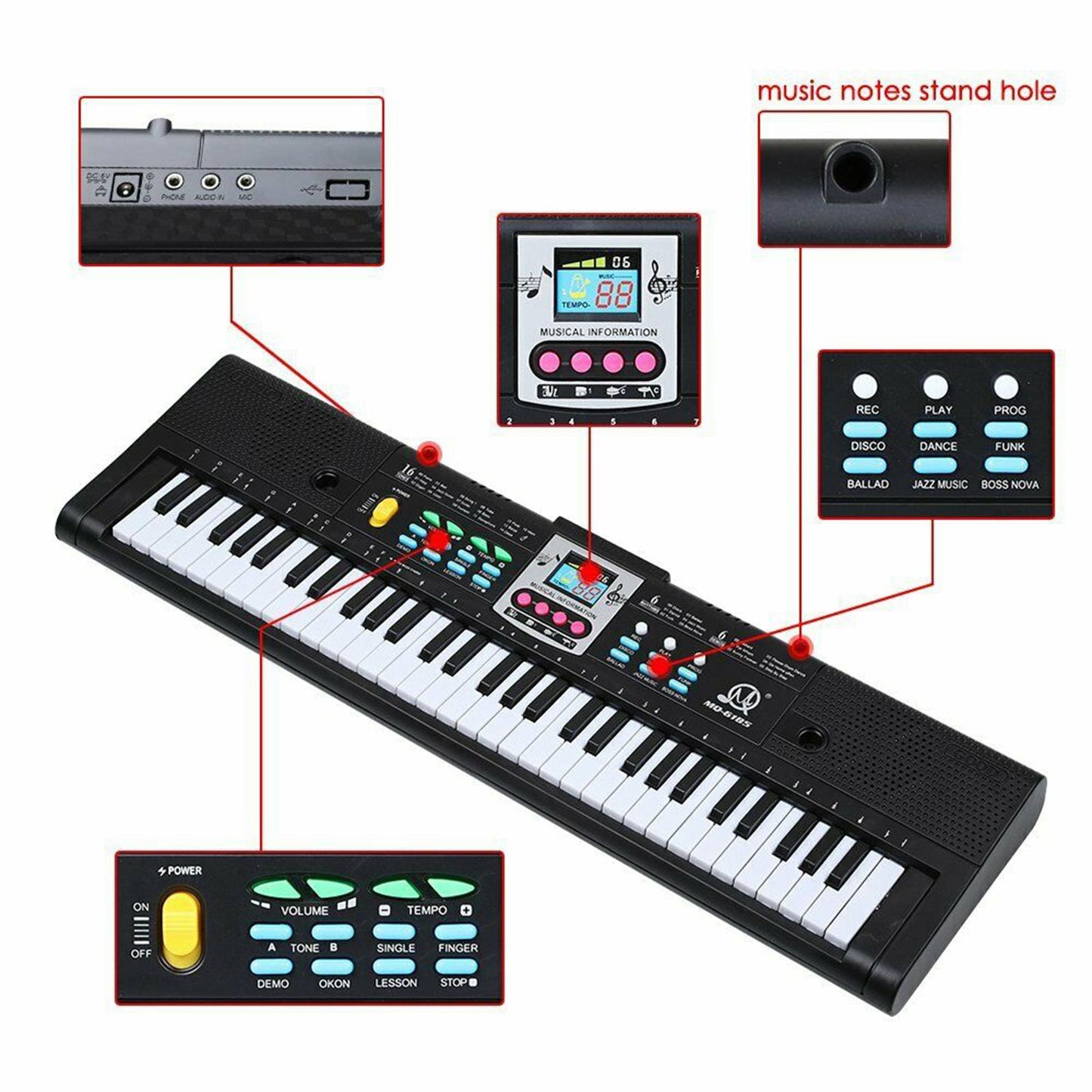 61 Key Digital Music Electronic Keyboard Key Board Electric Piano Kids Gifts