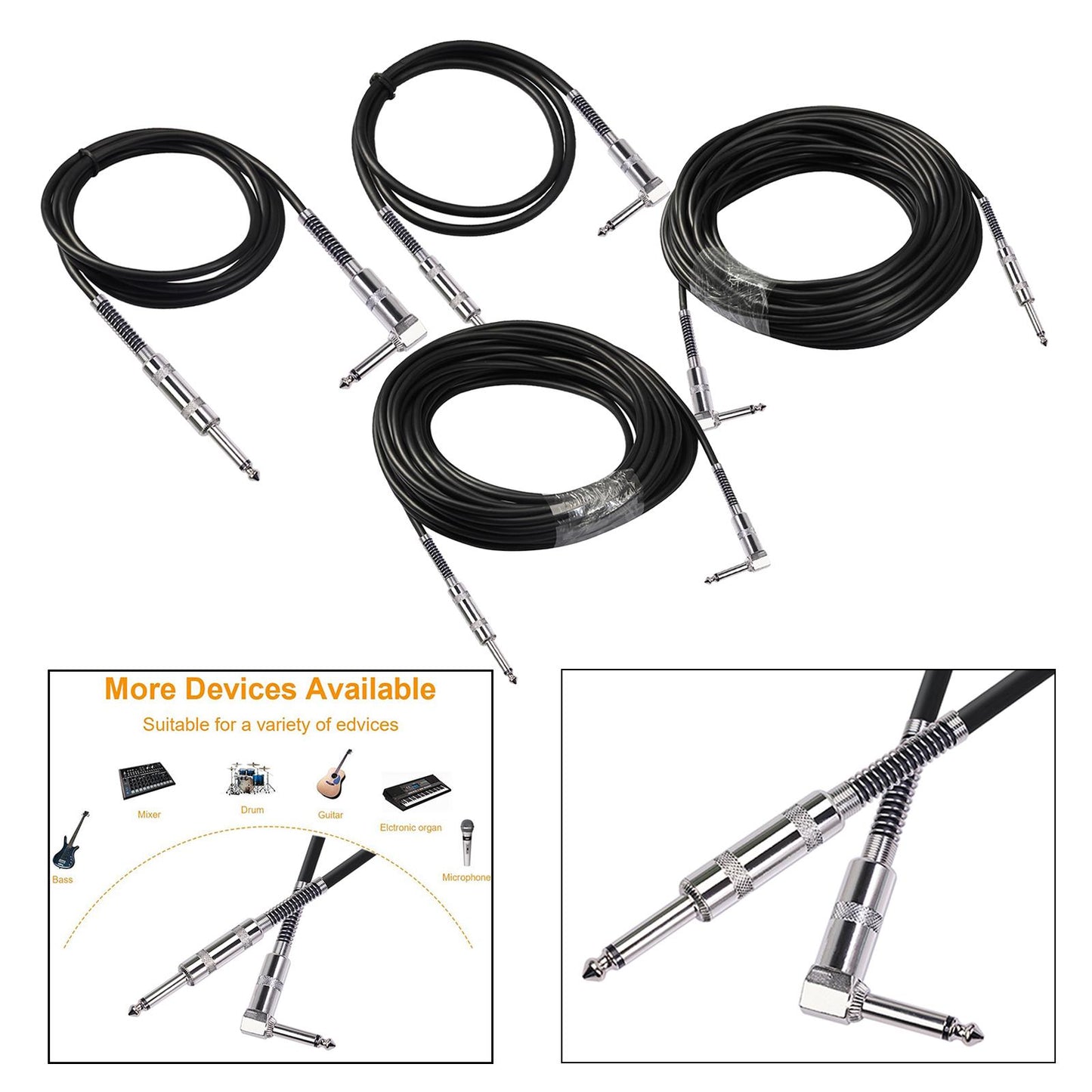 Guitar Cable Straight to Right Angle 6.35mm Plug Bass Keyboard 1.8m