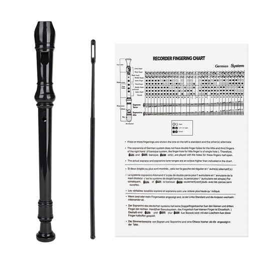 German Style Soprano Recorder Key of G Descant w/ Cleaning Rod Black