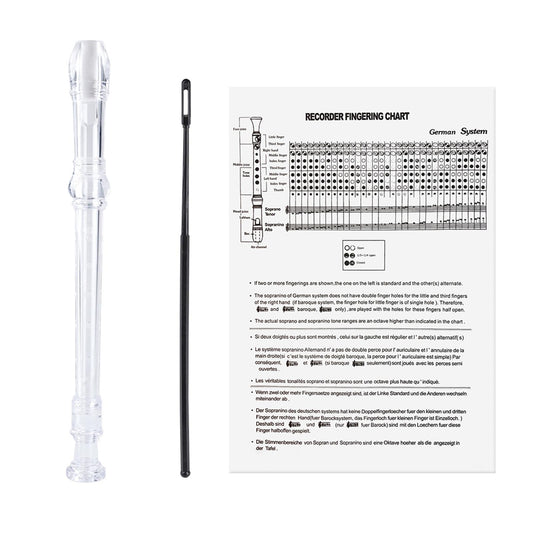 German Style Soprano Recorder Key of G Descant w/ Cleaning Rod Clear