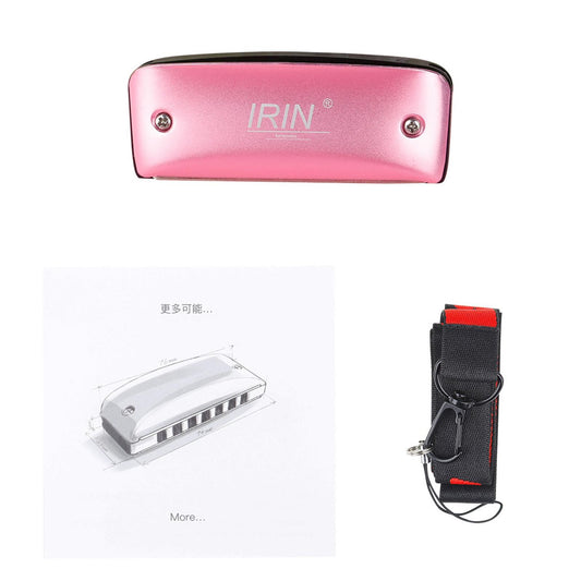 14 Tone Harmonica and Neck Strap Gift for Beginners Students Musical Lovers pink