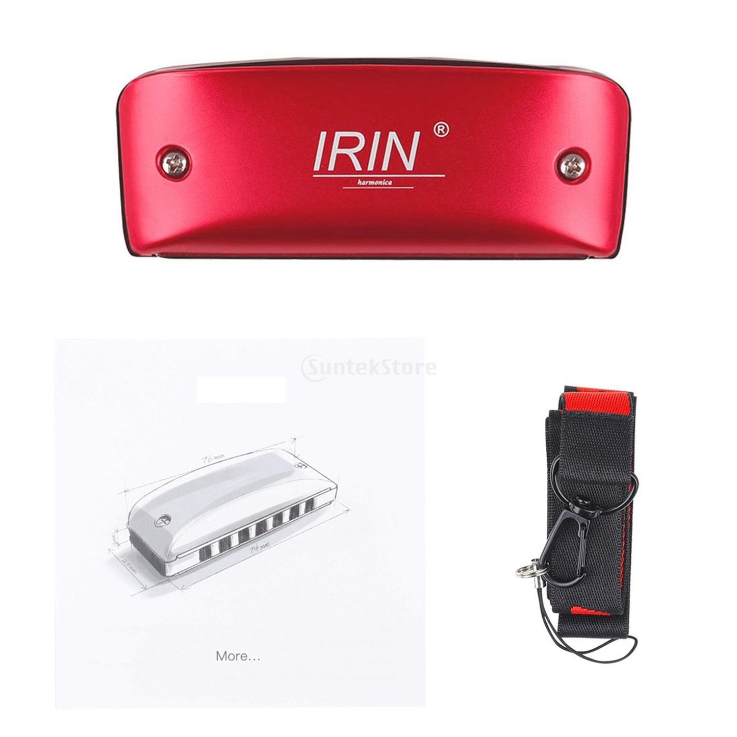 14 Tone Harmonica and Neck Strap Gift for Beginners Students Musical Lovers red