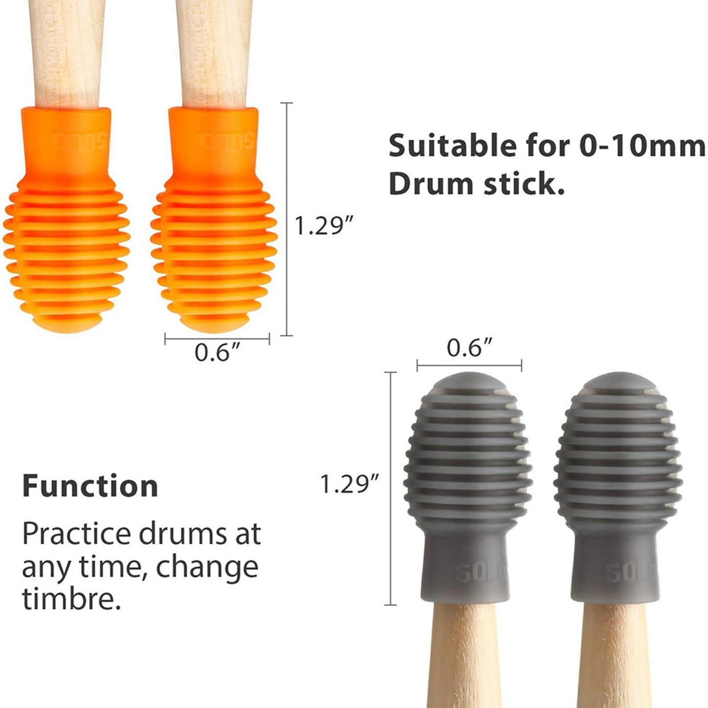 4pcs Silicone Drum Stick Head Sleeve Drumstick Rubber Case Cover Orange