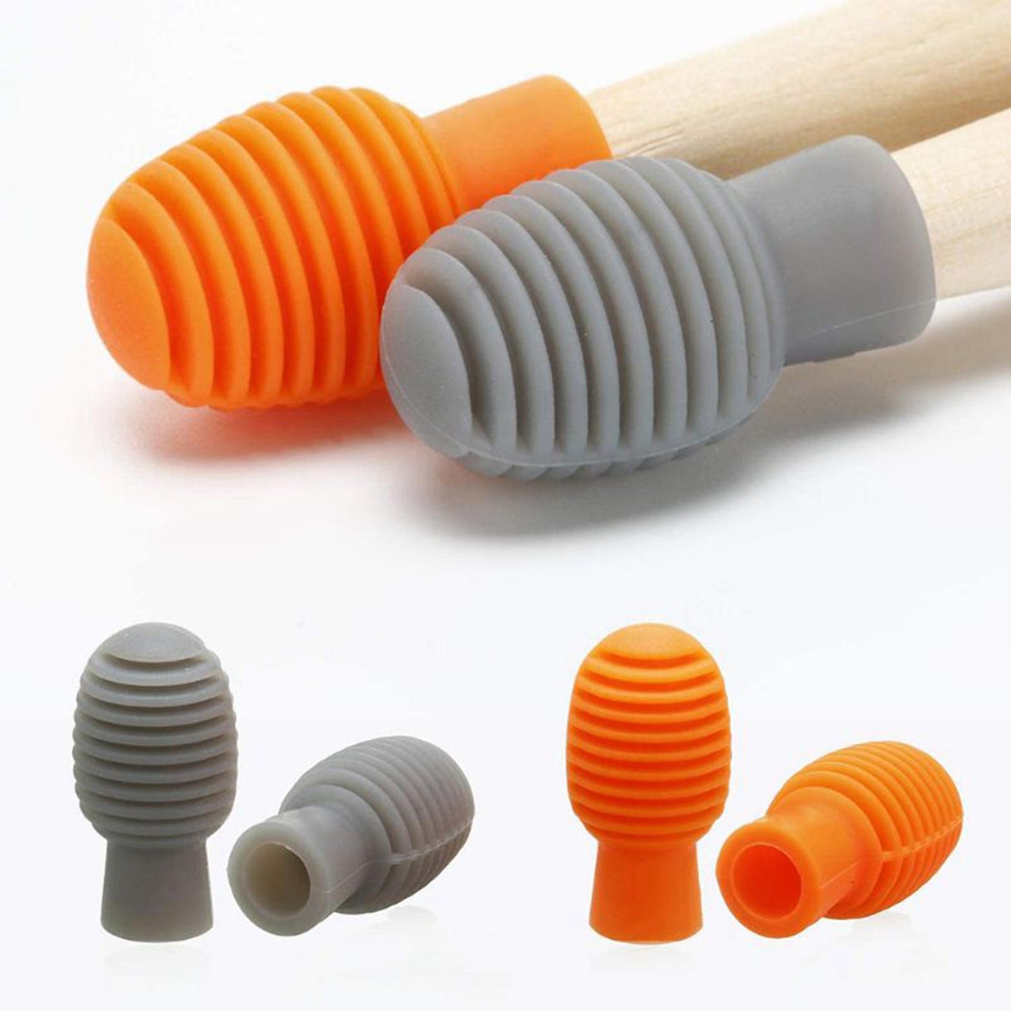 4pcs Silicone Drum Stick Head Sleeve Drumstick Rubber Case Cover Orange
