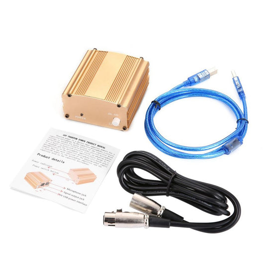48V Phantom Power Supply with XLR 3 Pin Microphone Cable for Mic Golden