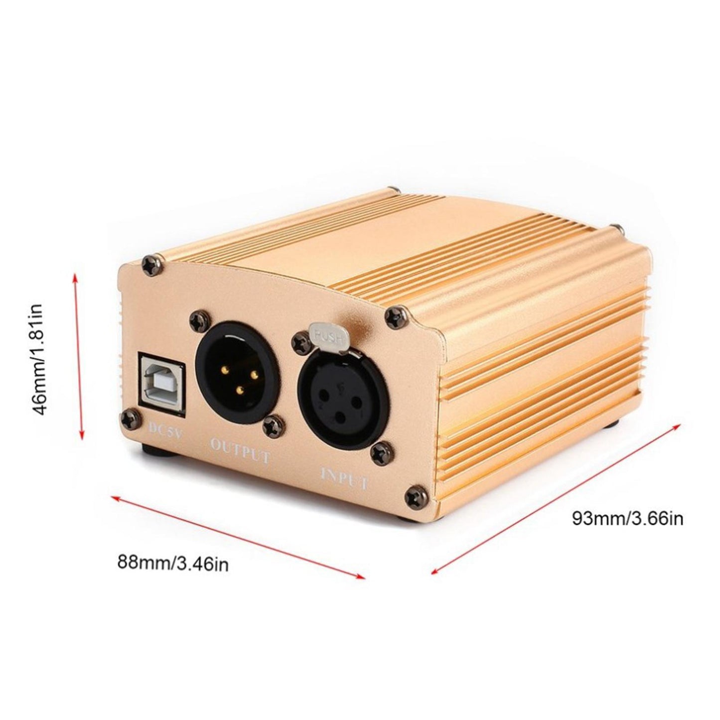 48V Phantom Power Supply with XLR 3 Pin Microphone Cable for Mic Golden