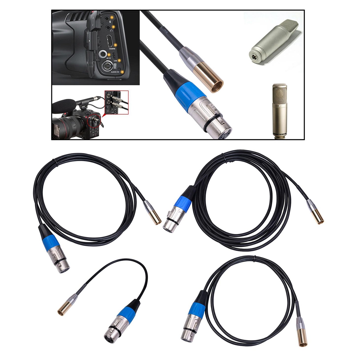 Mini XLR Male to 3-pin XLR Female Audio Cable for Microphones & Mixers 0.3m