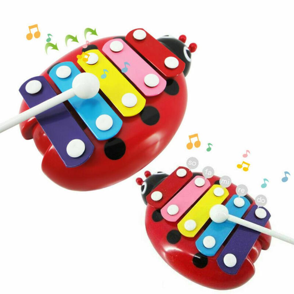 5 Notes Glockenspiel Xylophone Kids Preschool Percussion Party Toy Red