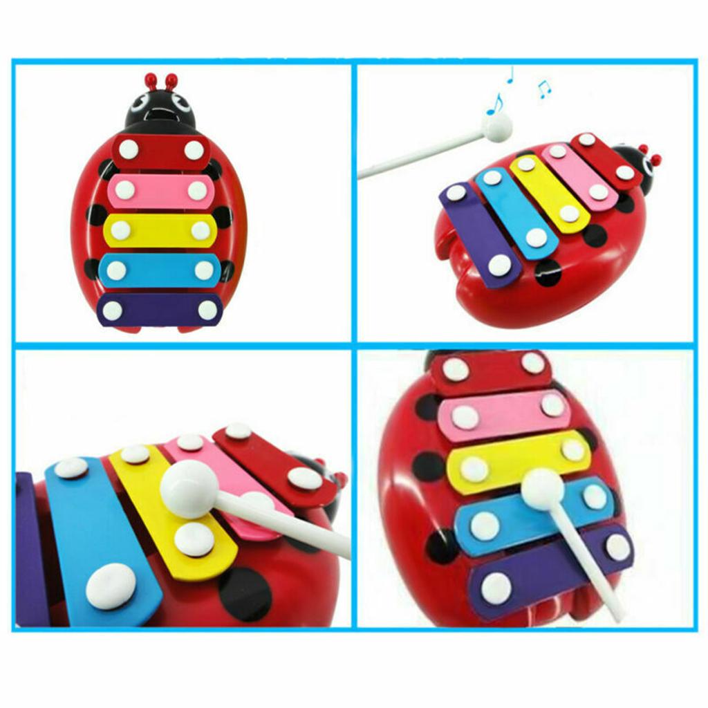 5 Notes Glockenspiel Xylophone Kids Preschool Percussion Party Toy Red