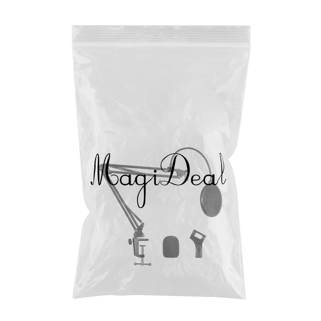 Table Clamp Microphone Suspension Scissor Boom Bracket Stand with Pop Filter