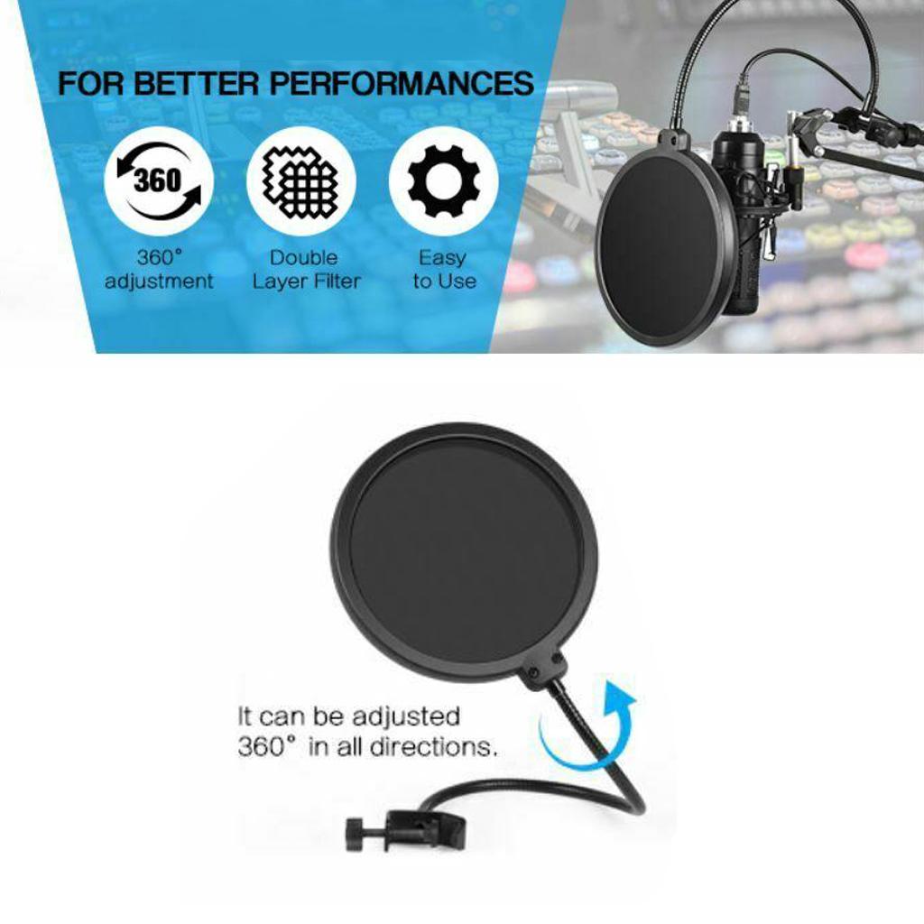 Table Clamp Microphone Suspension Scissor Boom Bracket Stand with Pop Filter