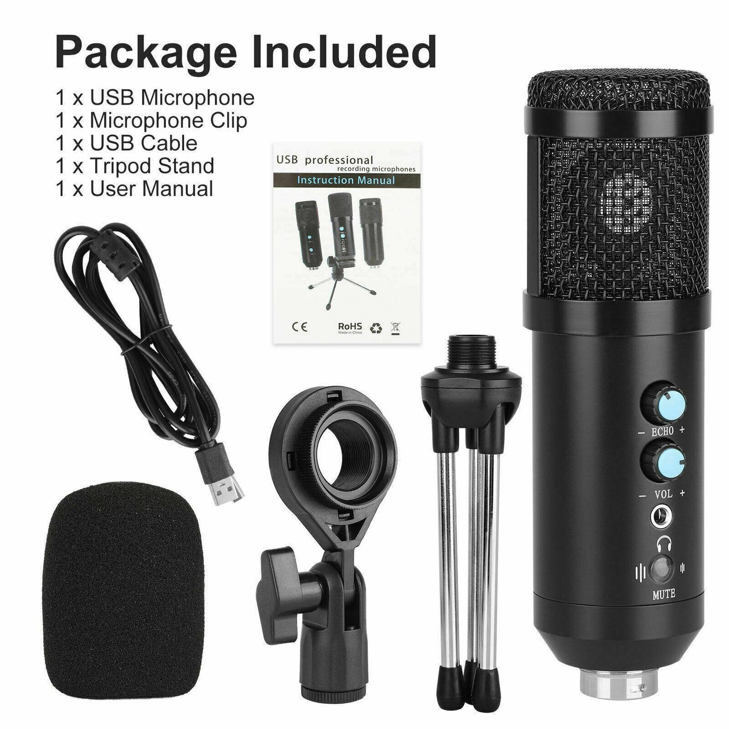 Studio Condenser Microphone Recording Podcast Cardioid Mic Sponge Cover