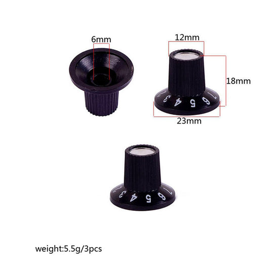 3pcs Black Guitar Top Hat Knobs Amp Control Knob Set 6mm Shaft Pot Knob