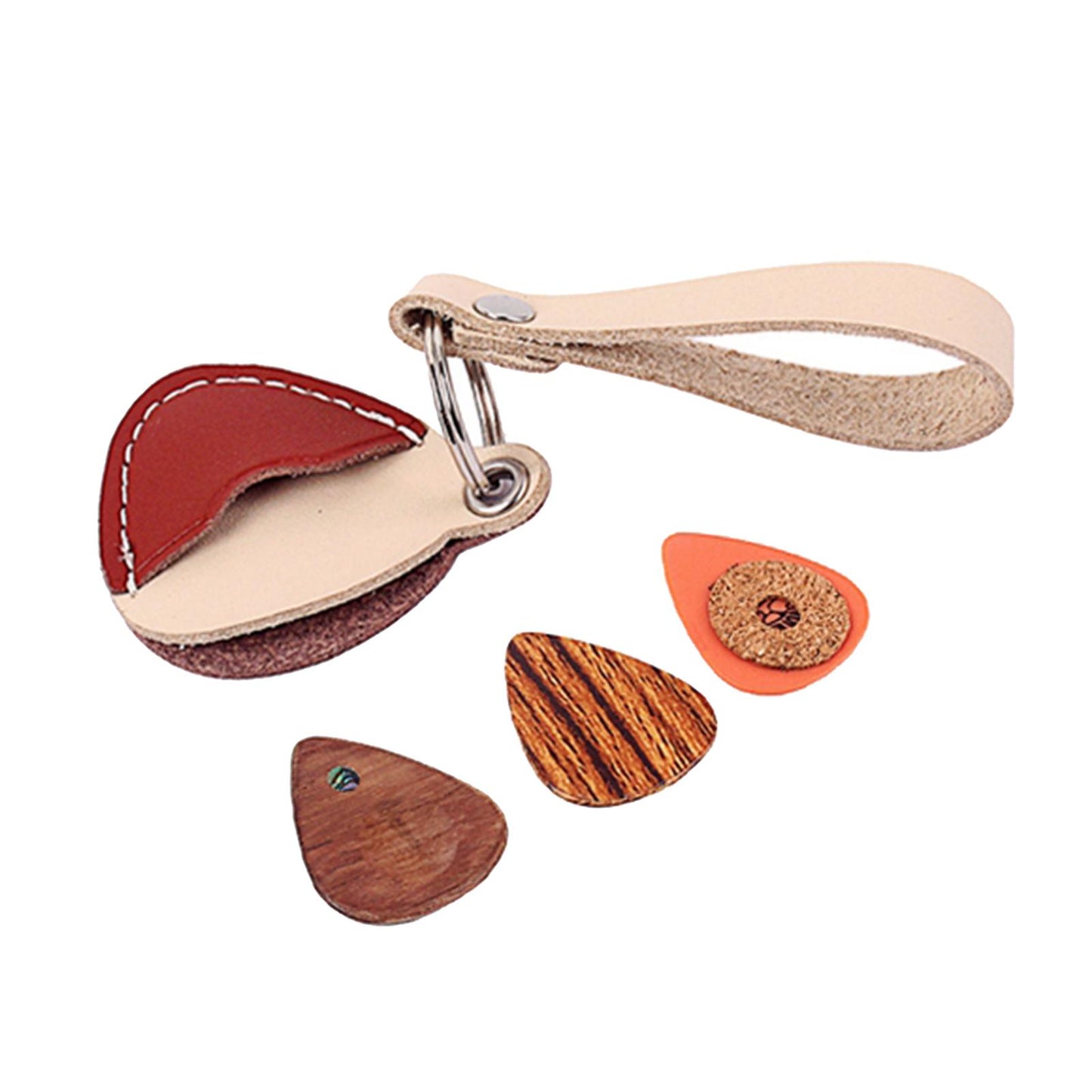 Guitar Pick Holder Keychain Plectrum Bag Pick Case + 3 Picks