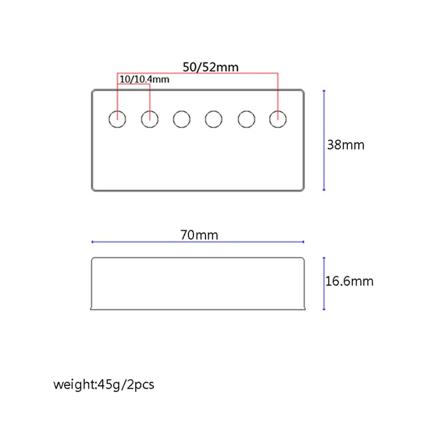 Guitar / Bass Pickup Cover Pole Spacing 50/52mm, 2x Pickup Covers