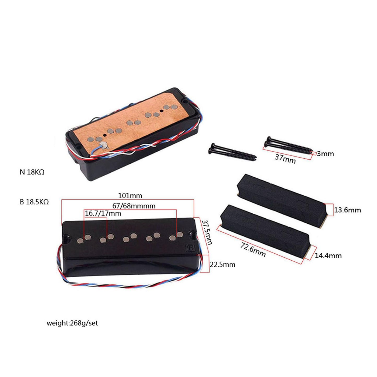 2 Pieces Prewired Bass Pickup Set 5 string, Guitar Pickup Accessory