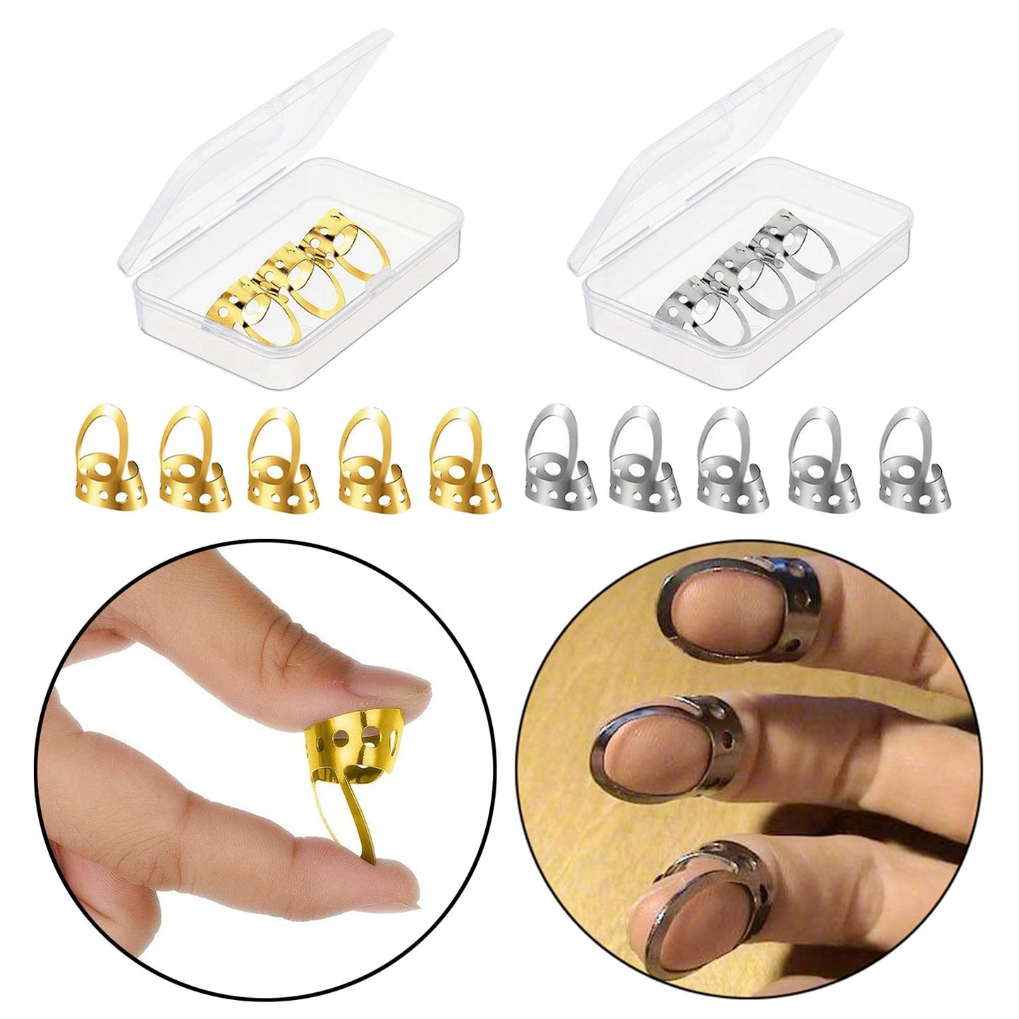 8pcs Metal Guitar Finger Picks Bass Guitars Fingerpicks Gold Large