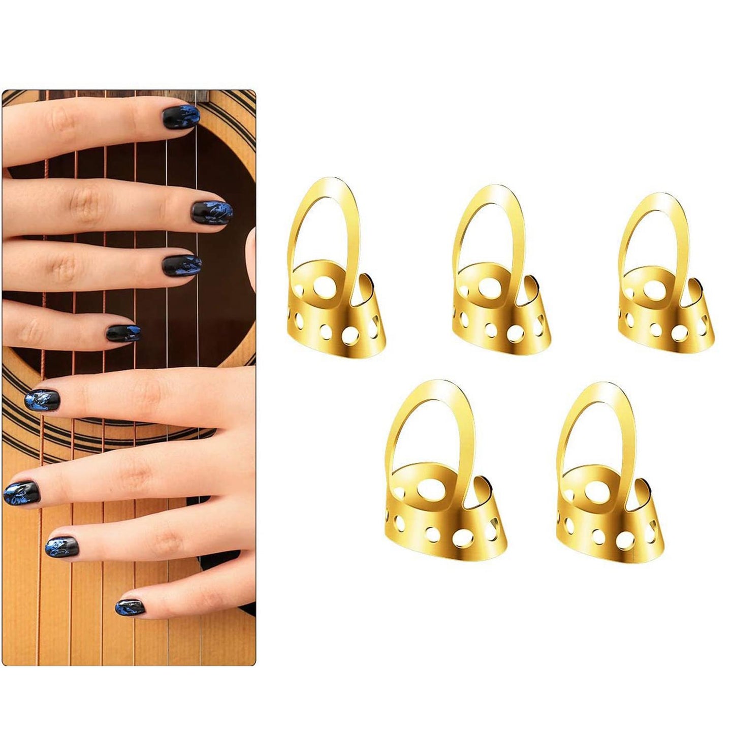 8pcs Metal Guitar Finger Picks Bass Guitars Fingerpicks Gold Medium