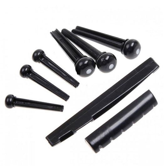 Wooden Acoustic Guitar Bridge with 6 Pins Pegs Nut Saddle Repairing Parts
