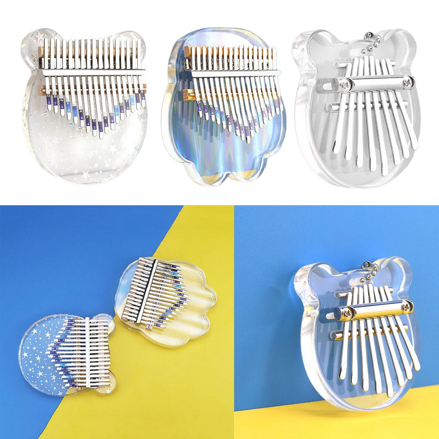 17 Keys Acrylic Kalimba Thumb Piano Finger Mbira for Kids Adults Bear