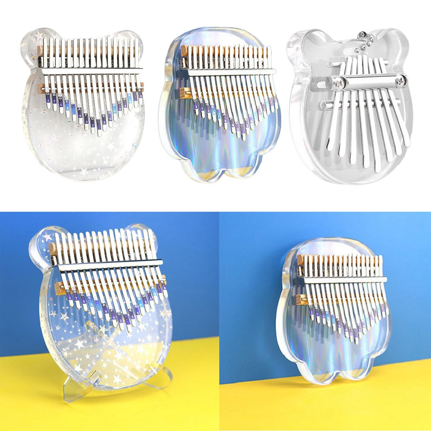 17 Keys Acrylic Kalimba Thumb Piano Finger Mbira for Kids Adults Bear