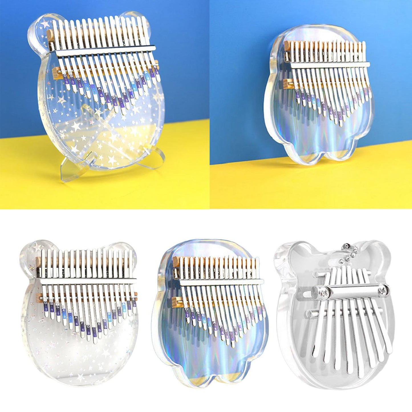 17 Keys Acrylic Kalimba Thumb Piano Finger Mbira for Kids Adults Bear