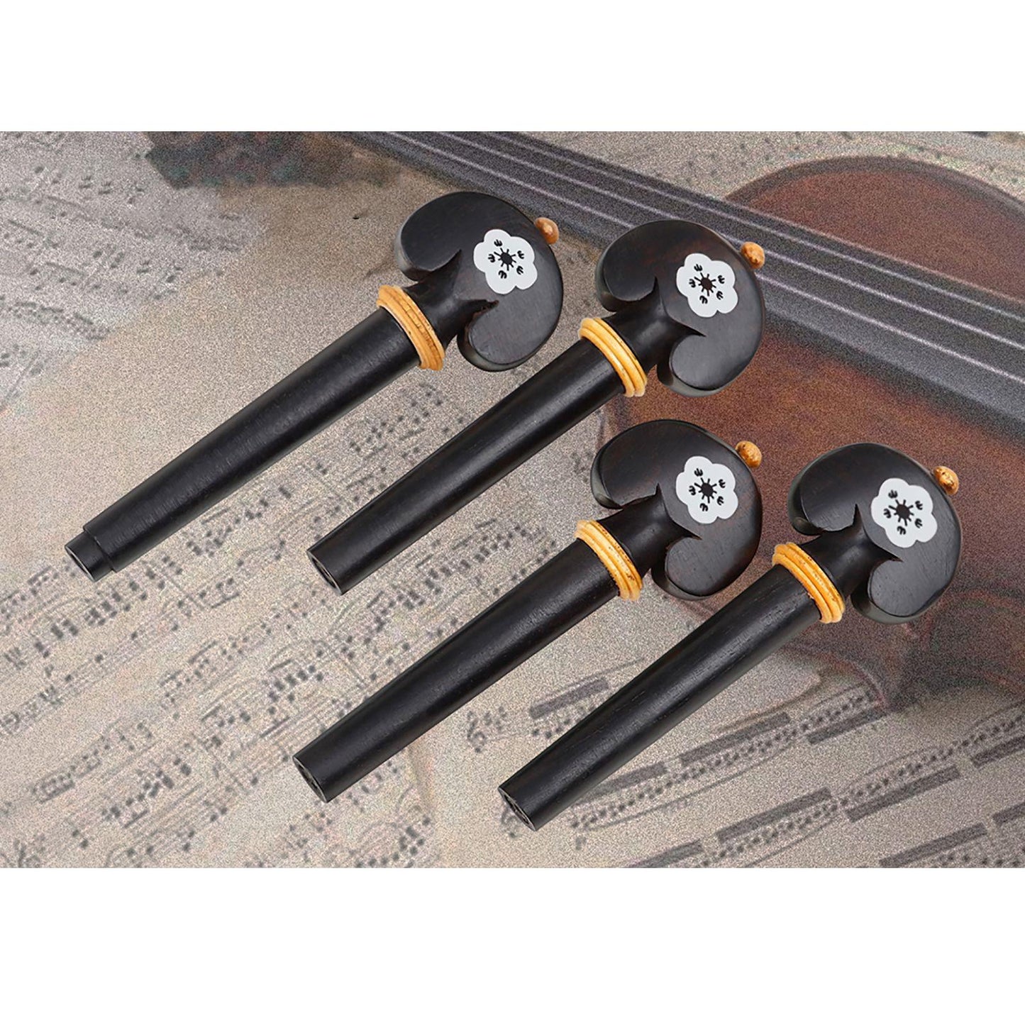 Natural 3/4 4/4 Violin Tuning Pegs Black Carved White Shell Inlay Boxwood