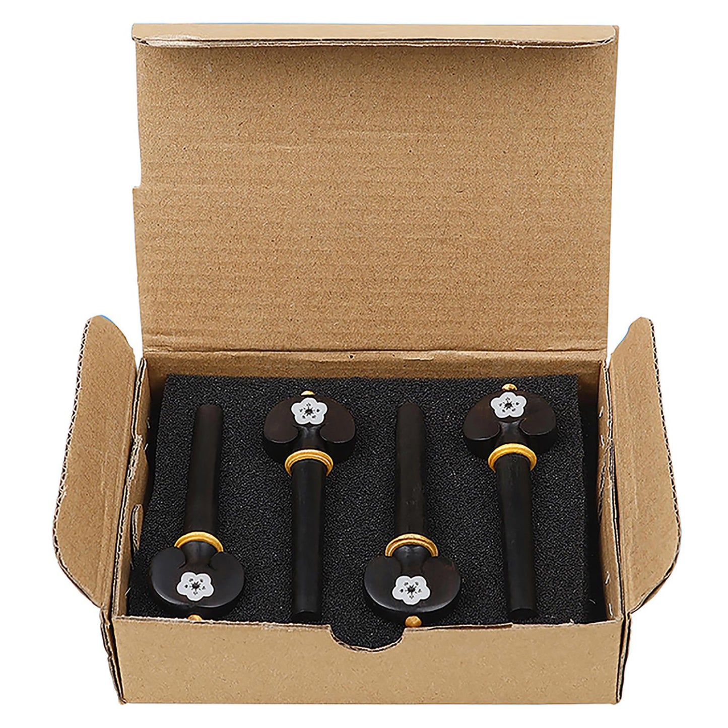 Natural 3/4 4/4 Violin Tuning Pegs Black Carved White Shell Inlay Boxwood