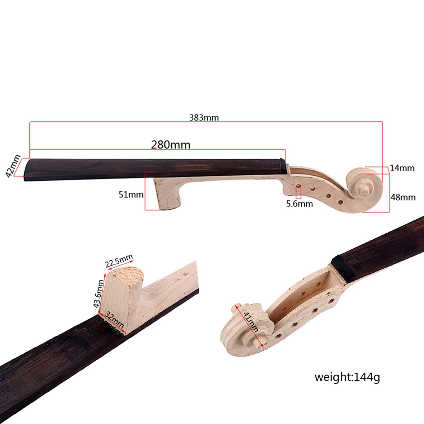 4/4 Size Violin Neck Kit Maple/Ebony for Violin Fiddle Luthier Supplies
