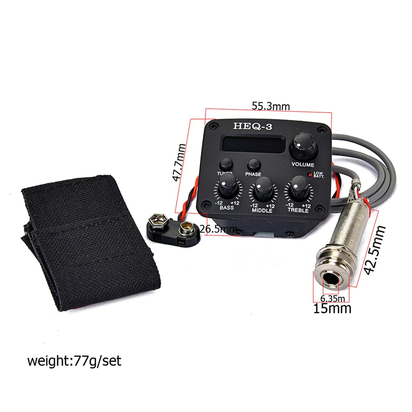 3-Bands Equalizer EQ Tuner Piezo Preamp Pickups for Acoustic Guitar Parts