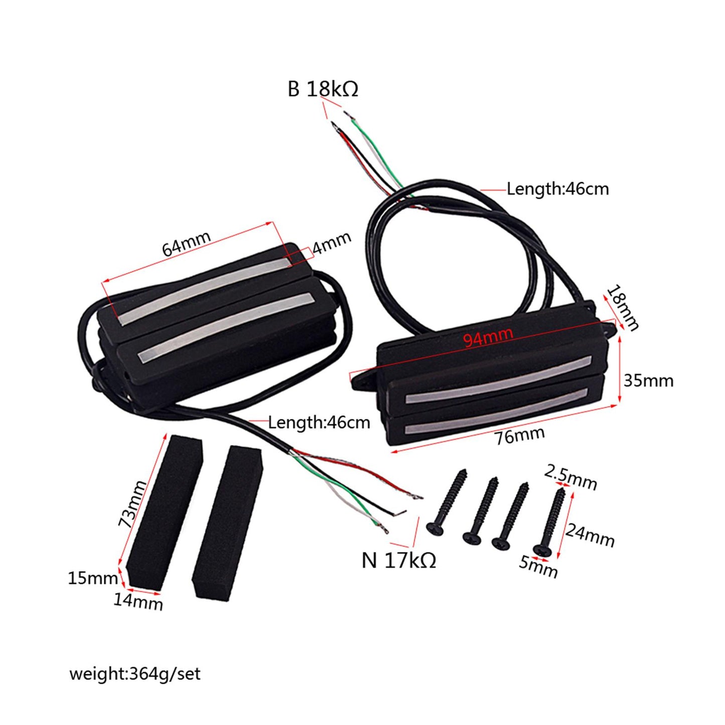 Dual Hot Rail Humbucker Pickups Electric Guitar Pickup Humbucker, Black