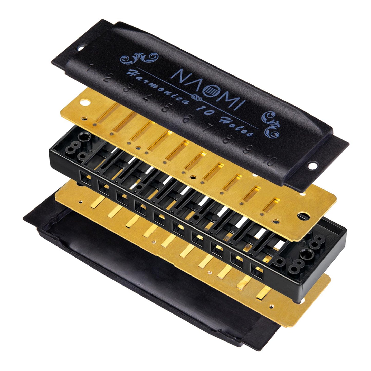 Portable 10-Hole Diatonic Blues Harmonica Key of C D G 3 Tone