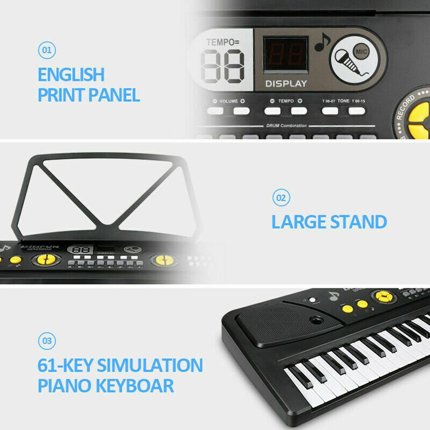 61 Keys Digital Pianos Keyboards Portable Electronic Musical Instrument &Mic