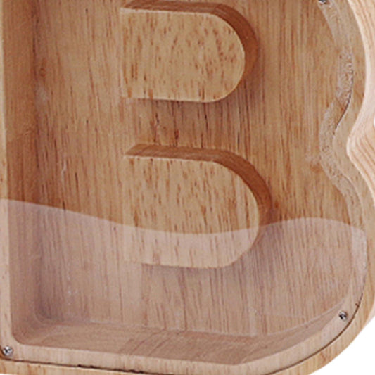 Wooden Letter B Shaped Piggy Bank Coins Saving Box Tabletop Decor Craft