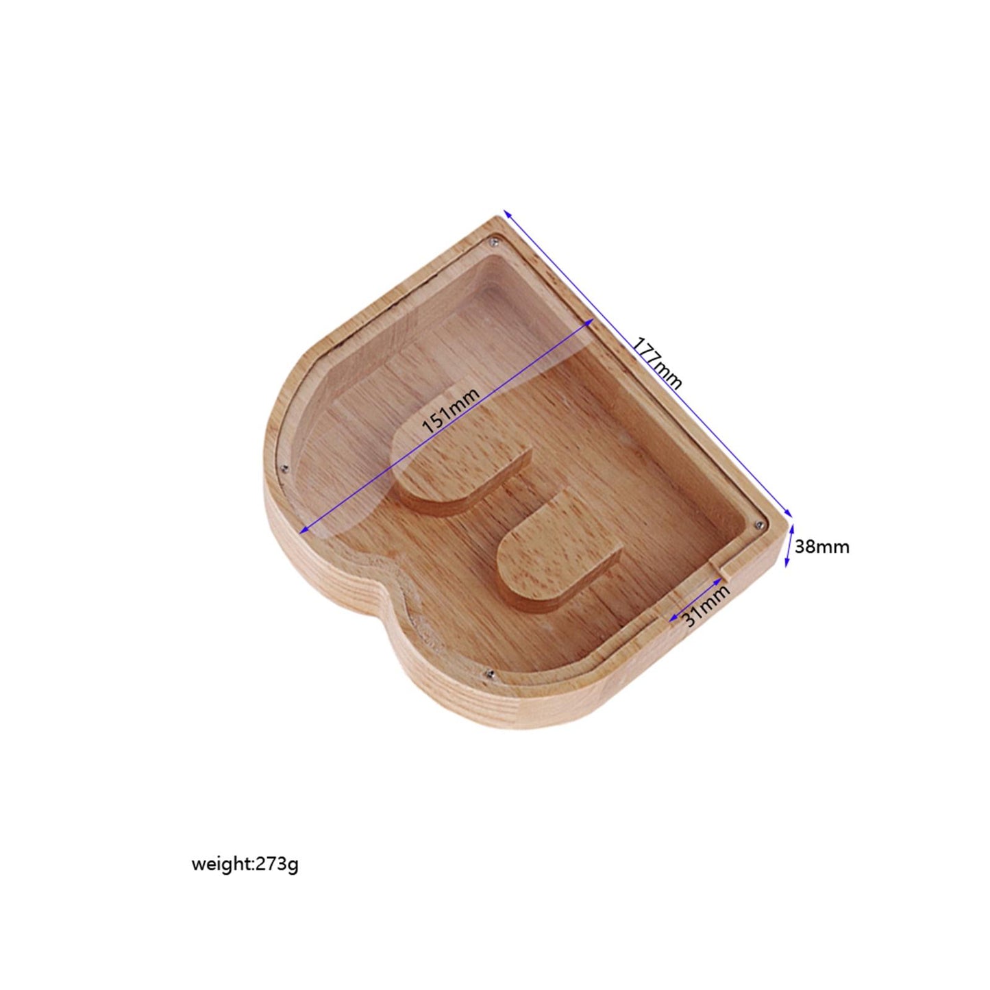 Wooden Letter B Shaped Piggy Bank Coins Saving Box Tabletop Decor Craft