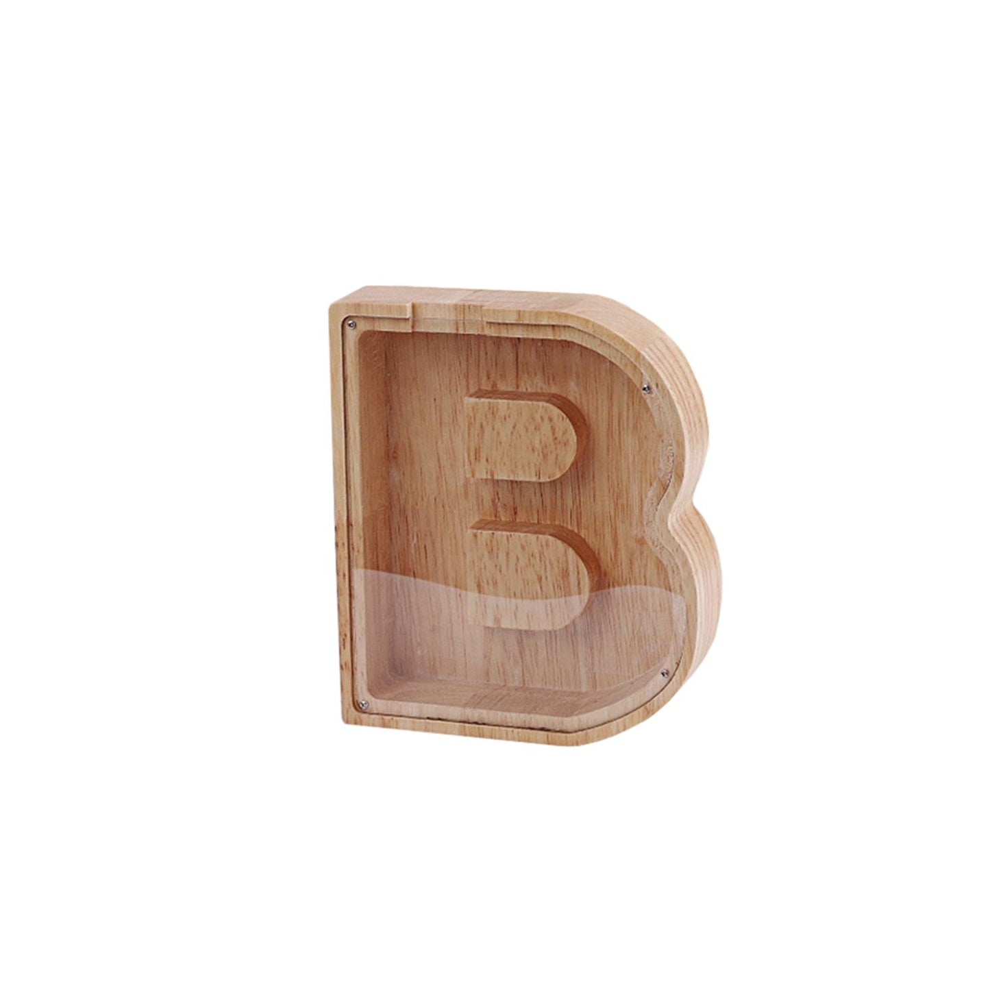 Wooden Letter B Shaped Piggy Bank Coins Saving Box Tabletop Decor Craft