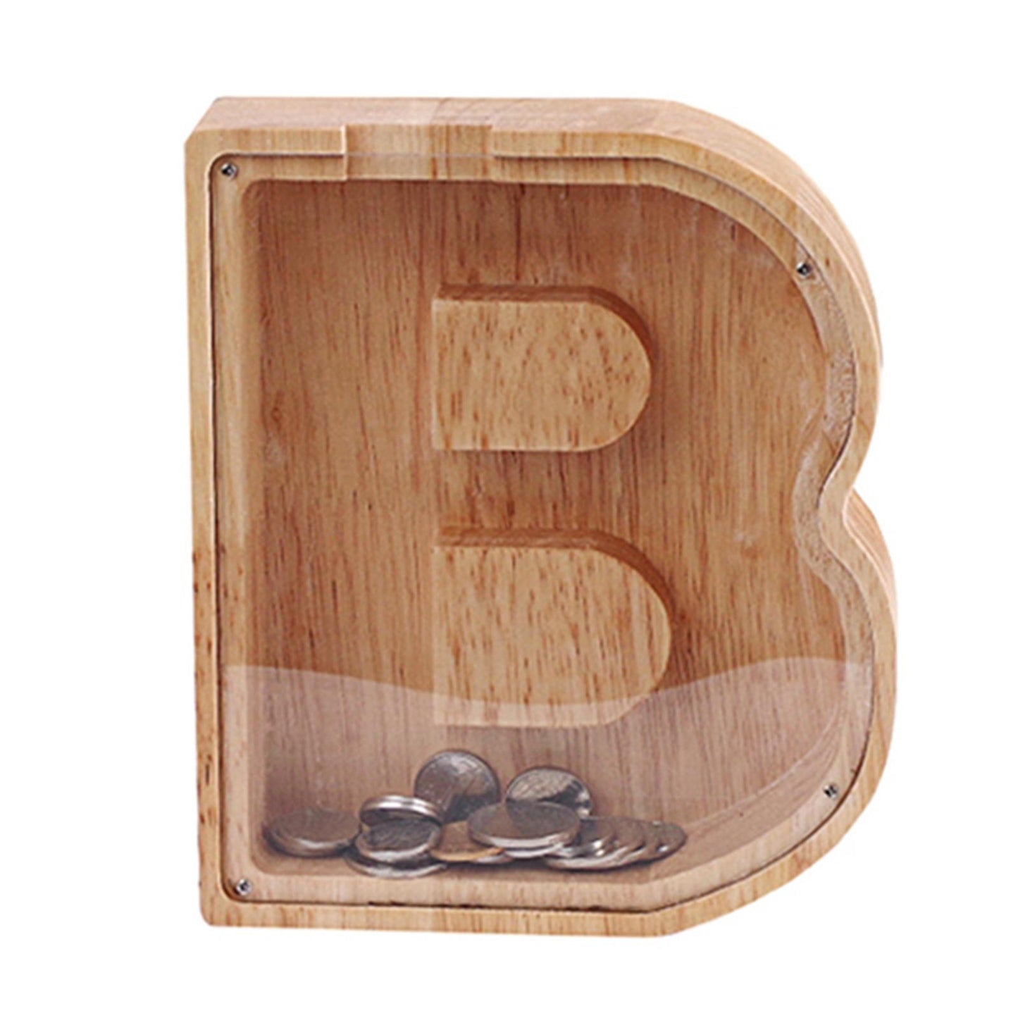 Wooden Letter B Shaped Piggy Bank Coins Saving Box Tabletop Decor Craft