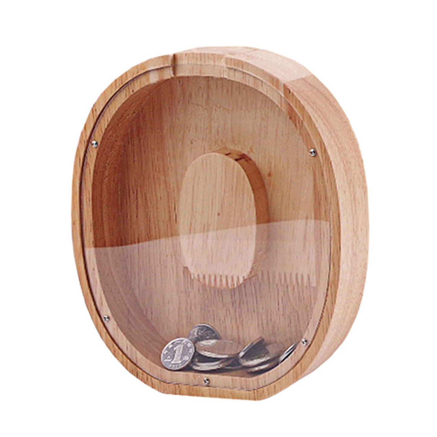 Wooden Letter O Shaped Piggy Bank Coins Saving Box Tabletop Decor Craft