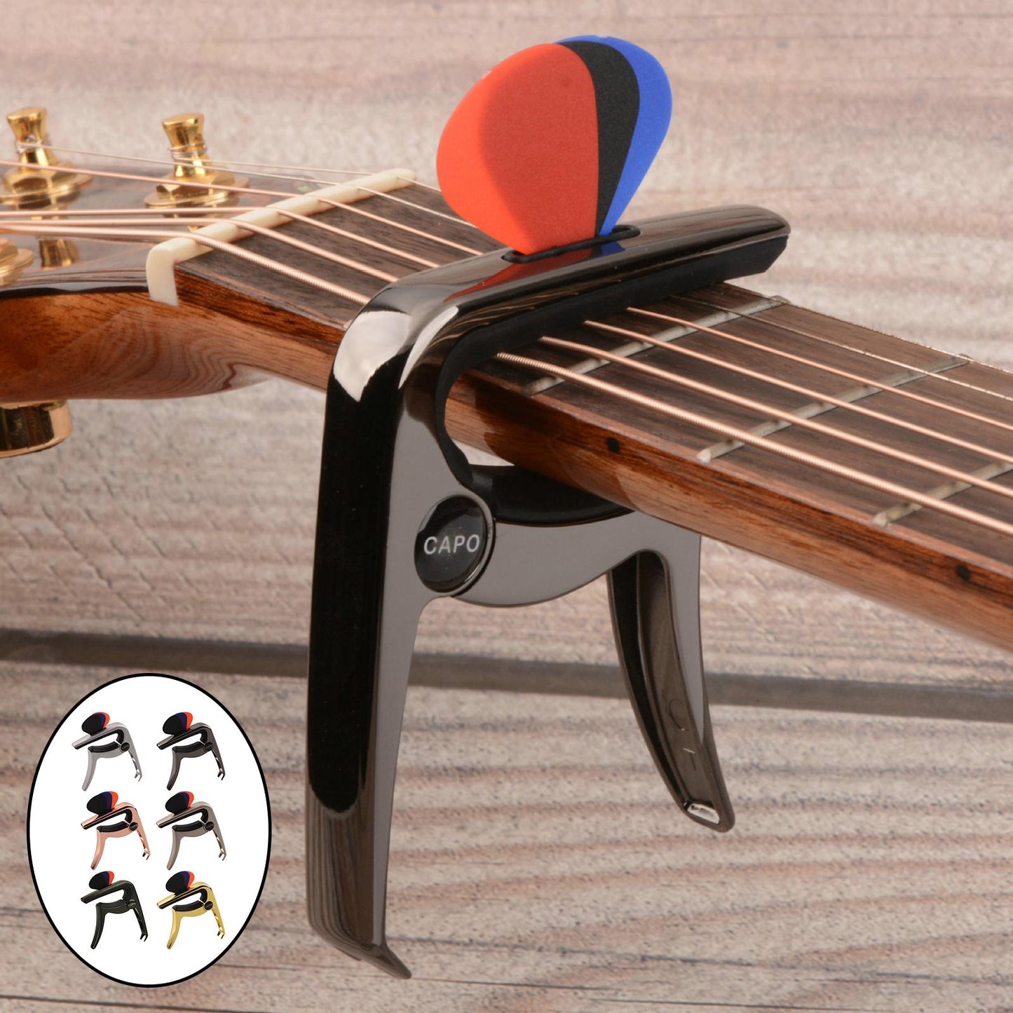 3In1 Capo Classical with 3 Picks for Acoustic Guitar Ukulele Banjo Gold