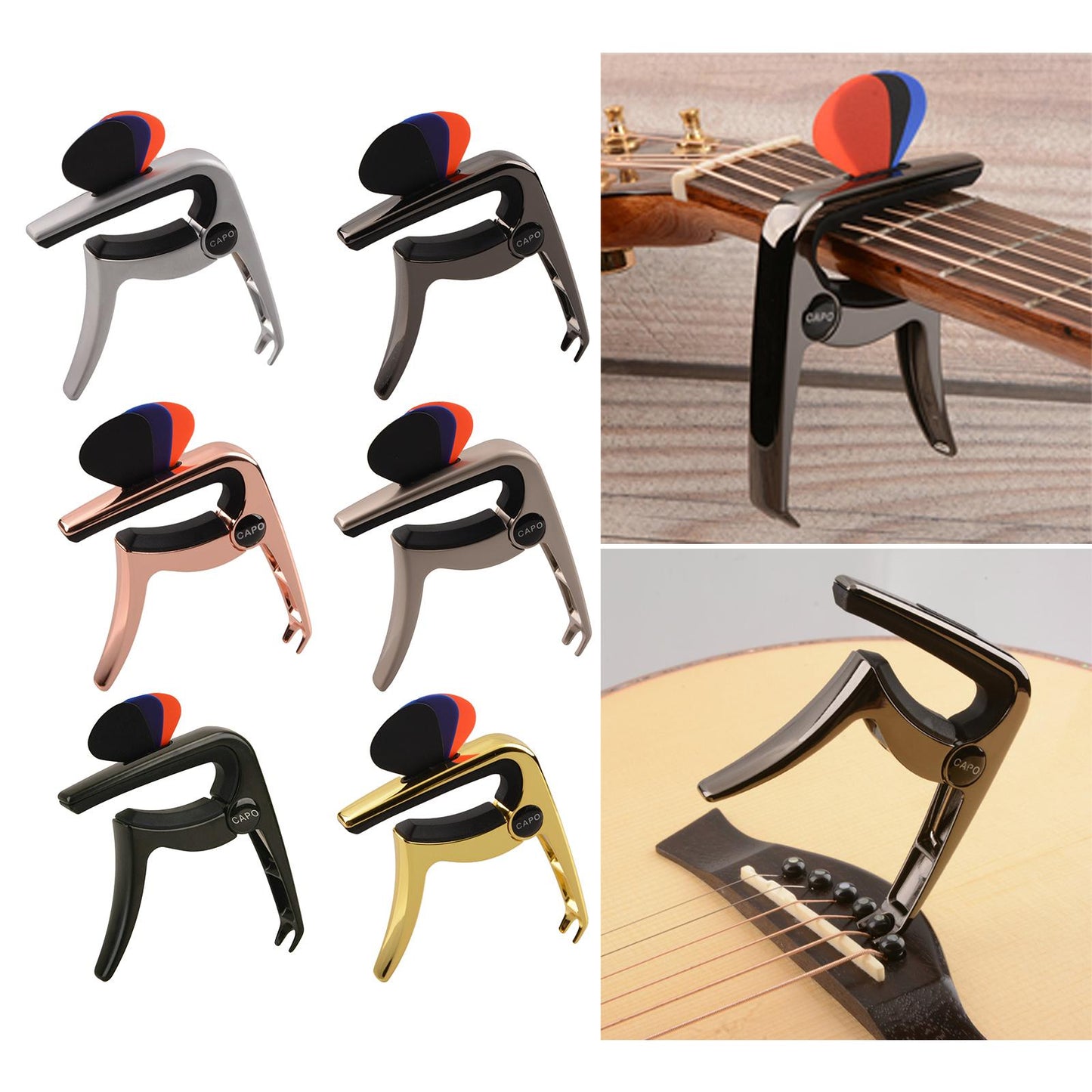 3In1 Capo Classical with 3 Picks for Acoustic Guitar Ukulele Banjo Gold