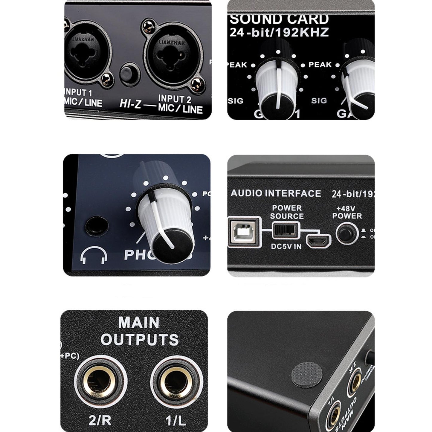 Sound Card Audio Interface 24-Bit/192KHz Stereo Audio USB 2.0 for Laptop