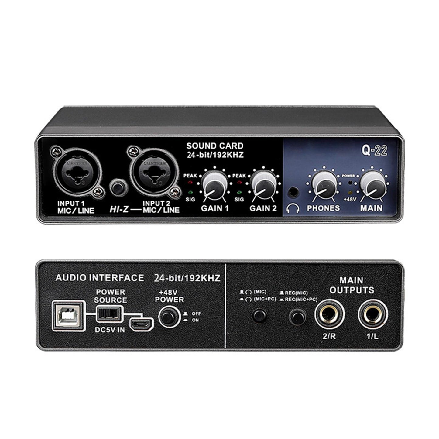 Sound Card Audio Interface 24-Bit/192KHz Stereo Audio USB 2.0 for Laptop