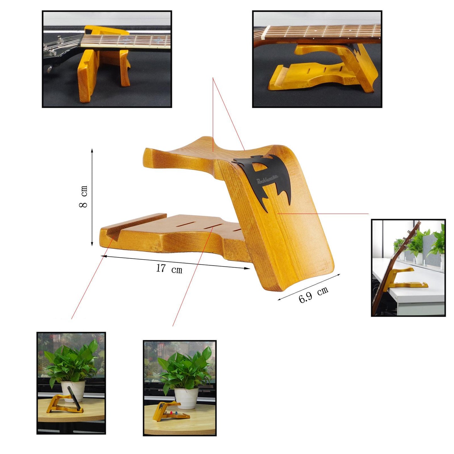 Guitar Neck Rest with Pick Slots Support Anti Slip for String Instrument Yellow