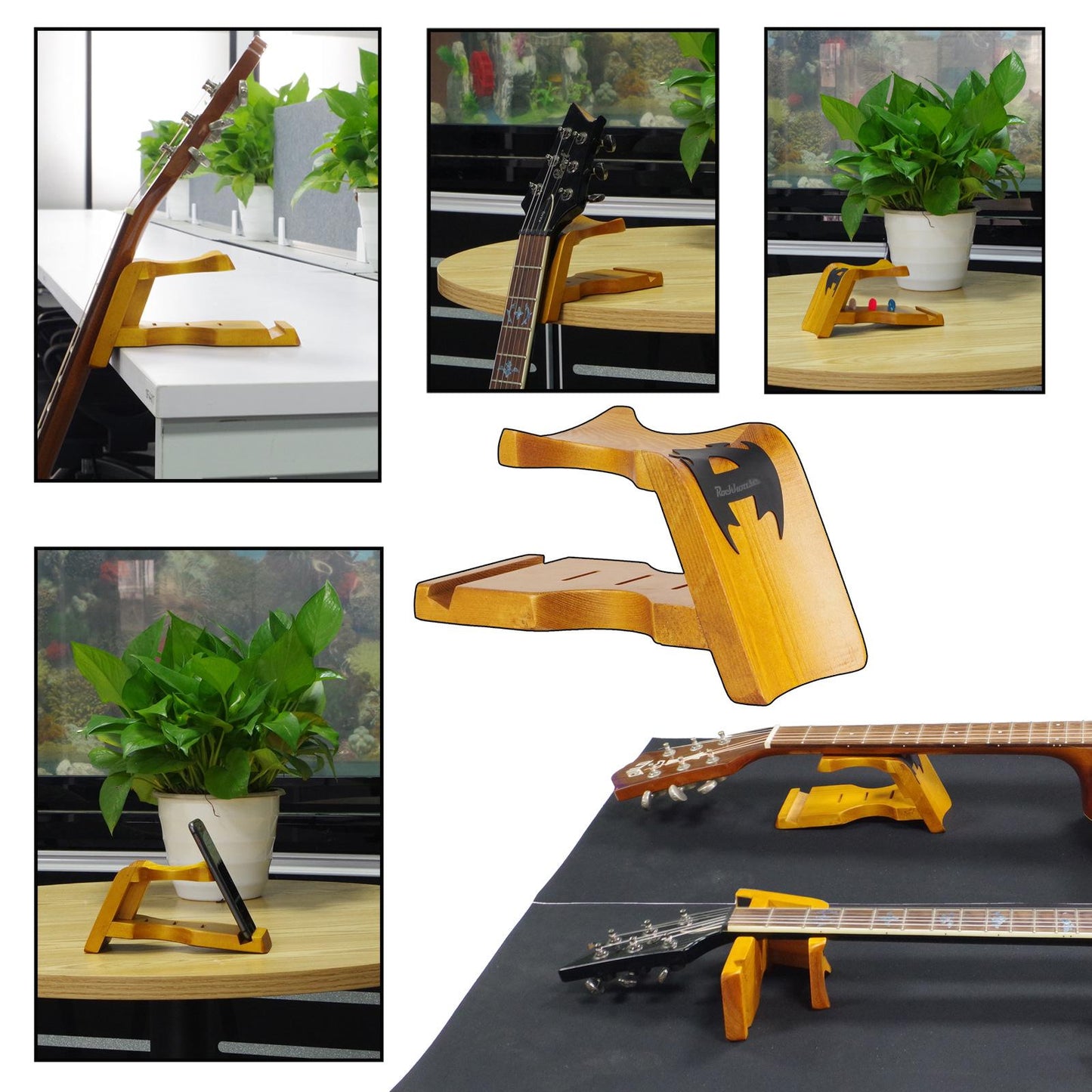 Guitar Neck Rest with Pick Slots Support Anti Slip for String Instrument Black