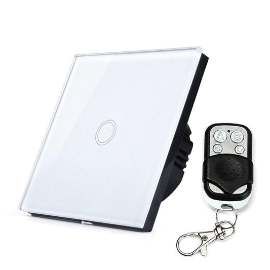 86mm 1 Gang Tempered Glass Panel Wall Switch Smart Home Light Touch Switch with RF433 Remote Controller, AC 110V-240V (White)