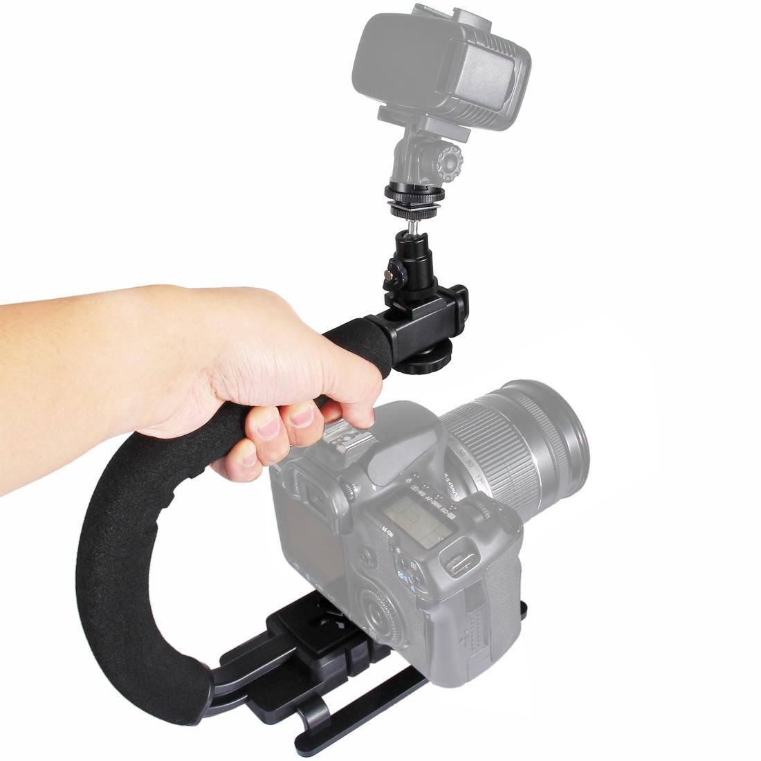 PULUZ U/C Shape Portable Handheld DV Bracket Stabilizer Kit with Cold Shoe Tripod Head & Phone Clamp & Quick Release Buckle & Long Screw for All SLR Cameras and Home DV Camera
