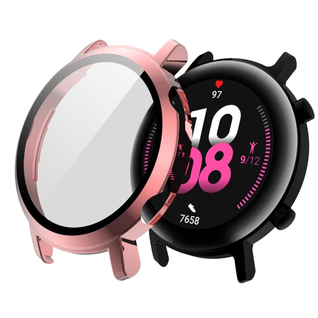 2 in 1  Tempered Glass Screen Protector + Fully Plating PC Case, Size:For Huawei Watch GT2 46mm (Black)